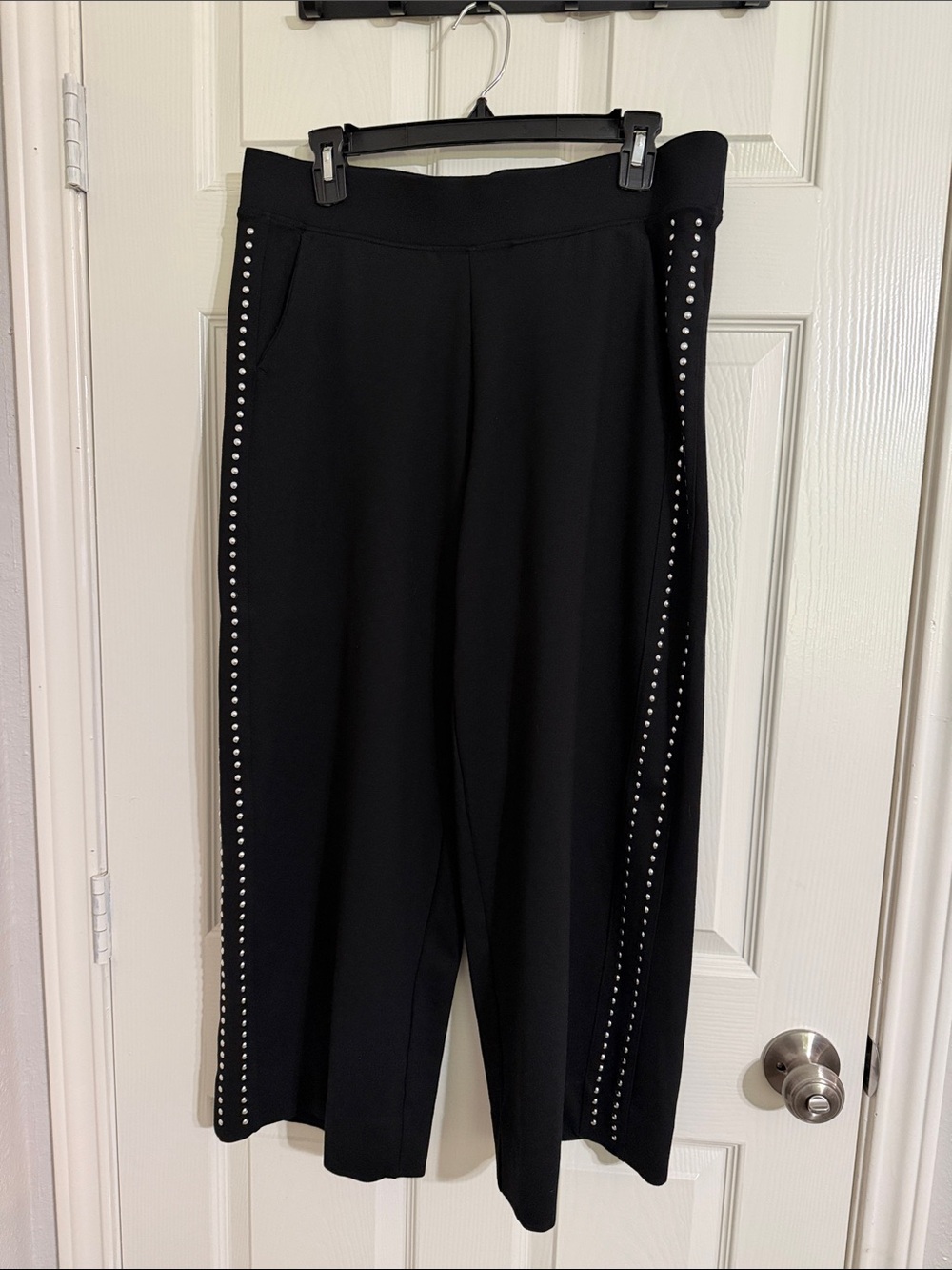 Magaschoni Black Wide-Leg Pants with Silver Stud Trim